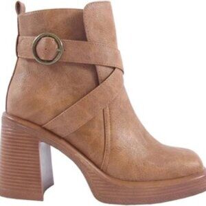 Jellypop Women's Eugenie Block Heeled, Squared Toe Ankle Boots, Tan Size 9
